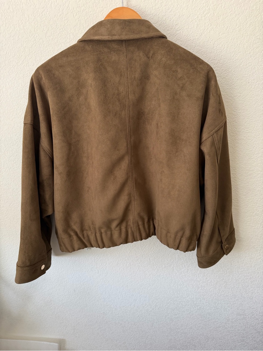 Zara Faux Suede Jacket Size L Dark Khaki - Picture 7 of 8